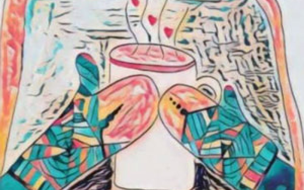 Zeichnung: Handschuhe und eine Tasse Tee
